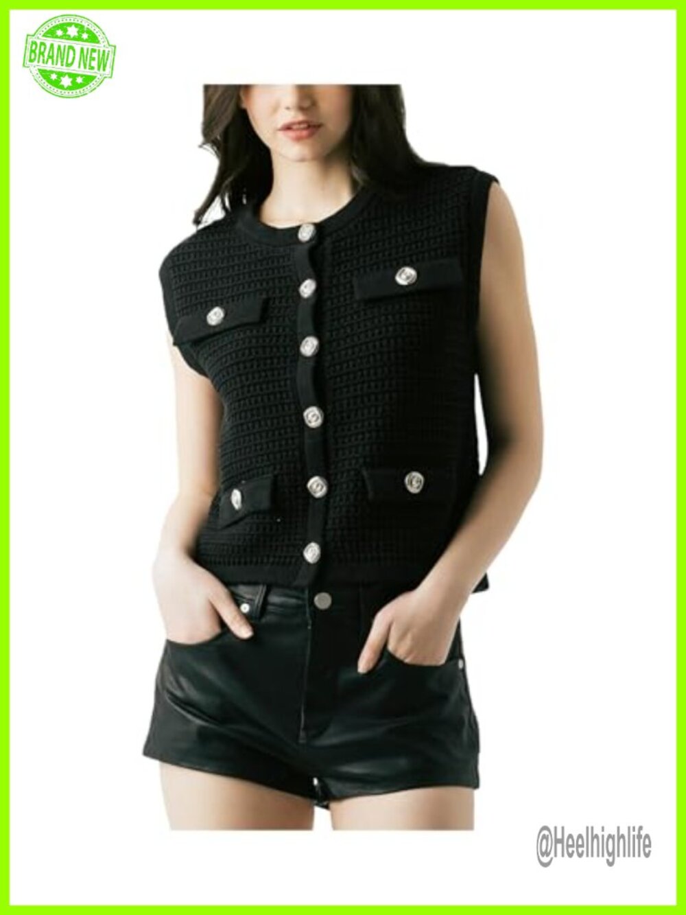 Riding The Wave Sweater Vest Button Detail Sleeveless Fall Layer